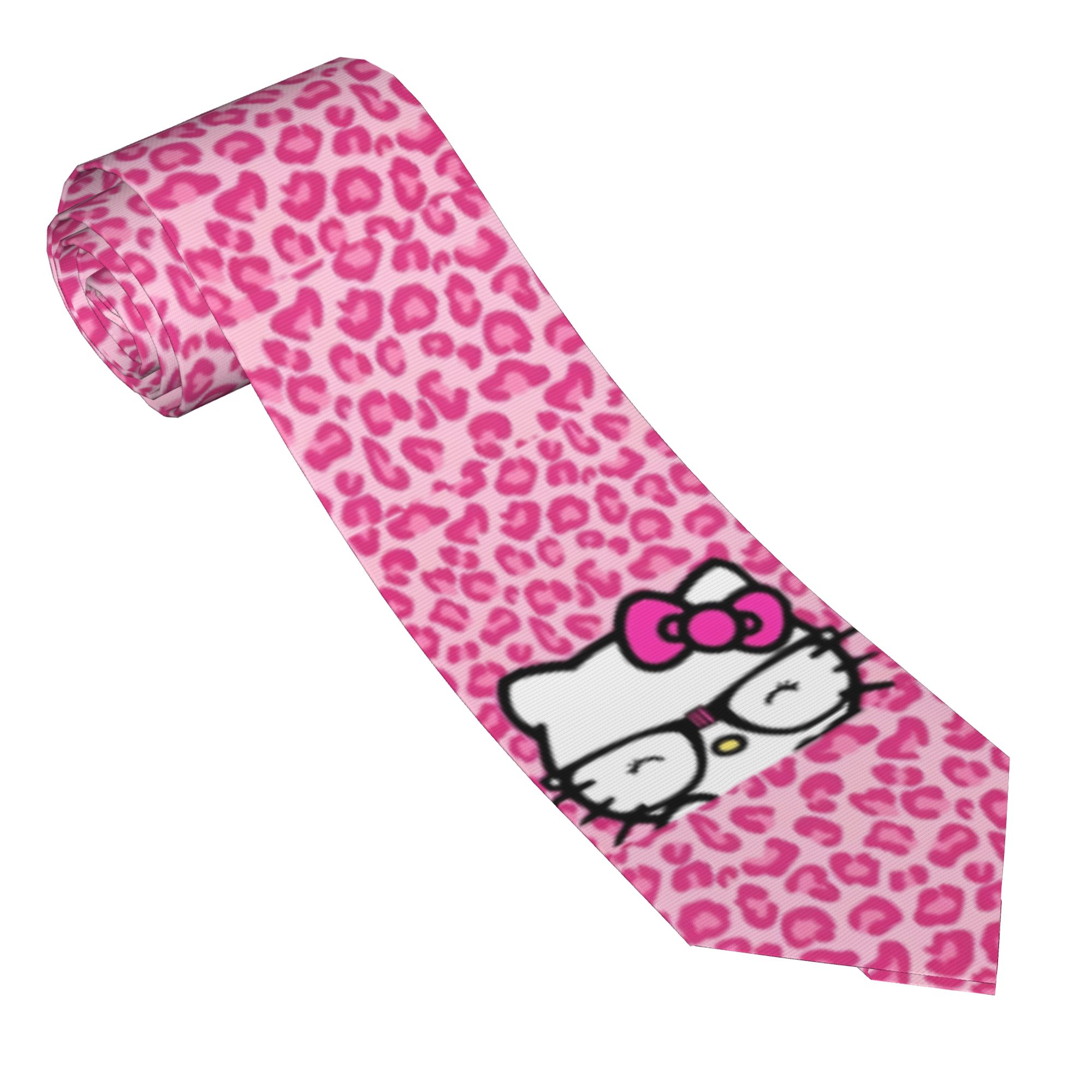 Skinny Tie Men - Hello Kitty Pink Leopard Necktie Unisex