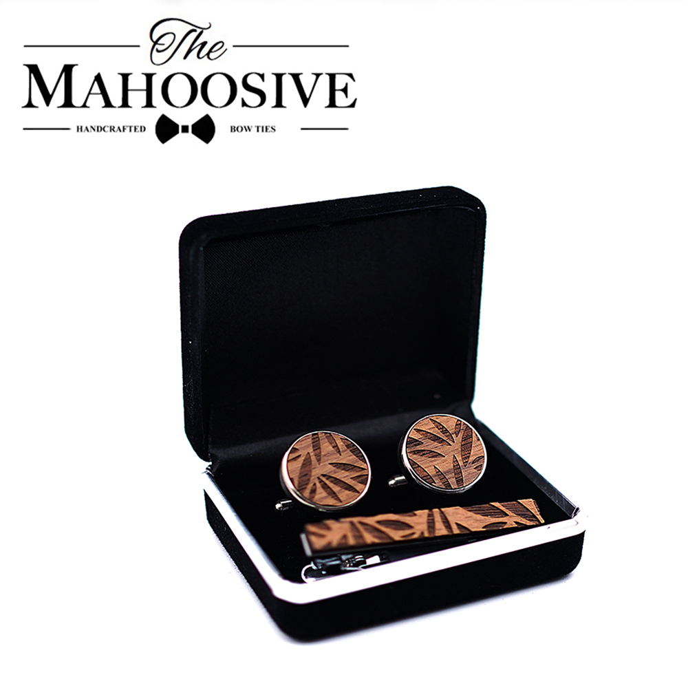 Tie Bar Set Gift - High Quality Wood Cuff links necktie