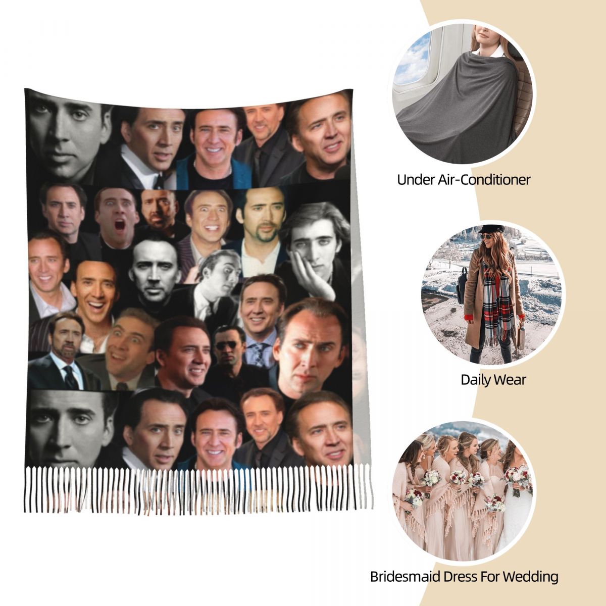 Nicolas Cage Colllage Shawl Wr - Pashmina Wrap Large reseña y precio