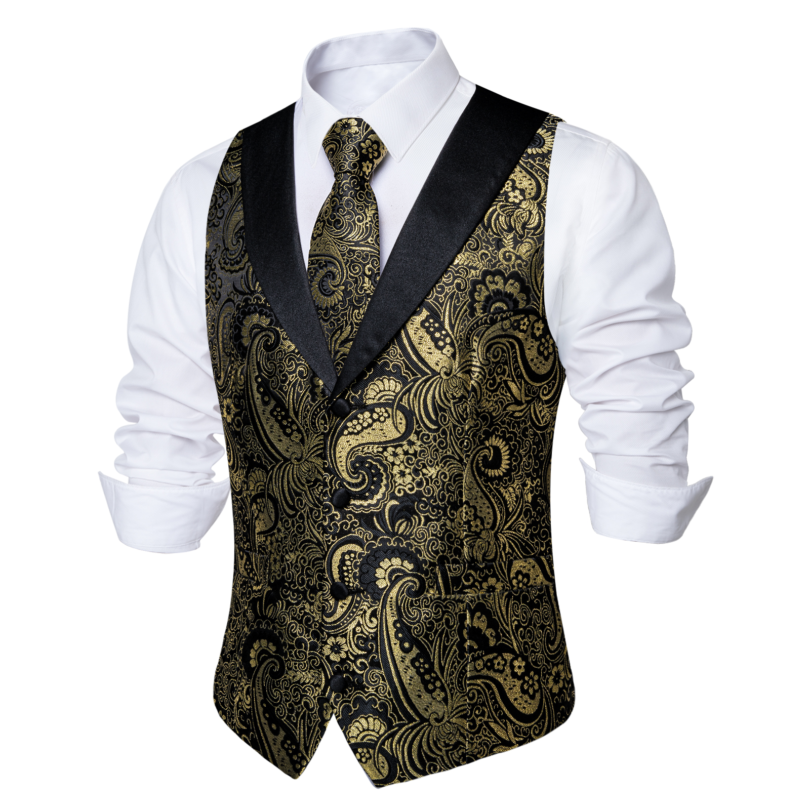 Black Gold Paisly Vest Suit Se - Pocket Square Set reseña y precio