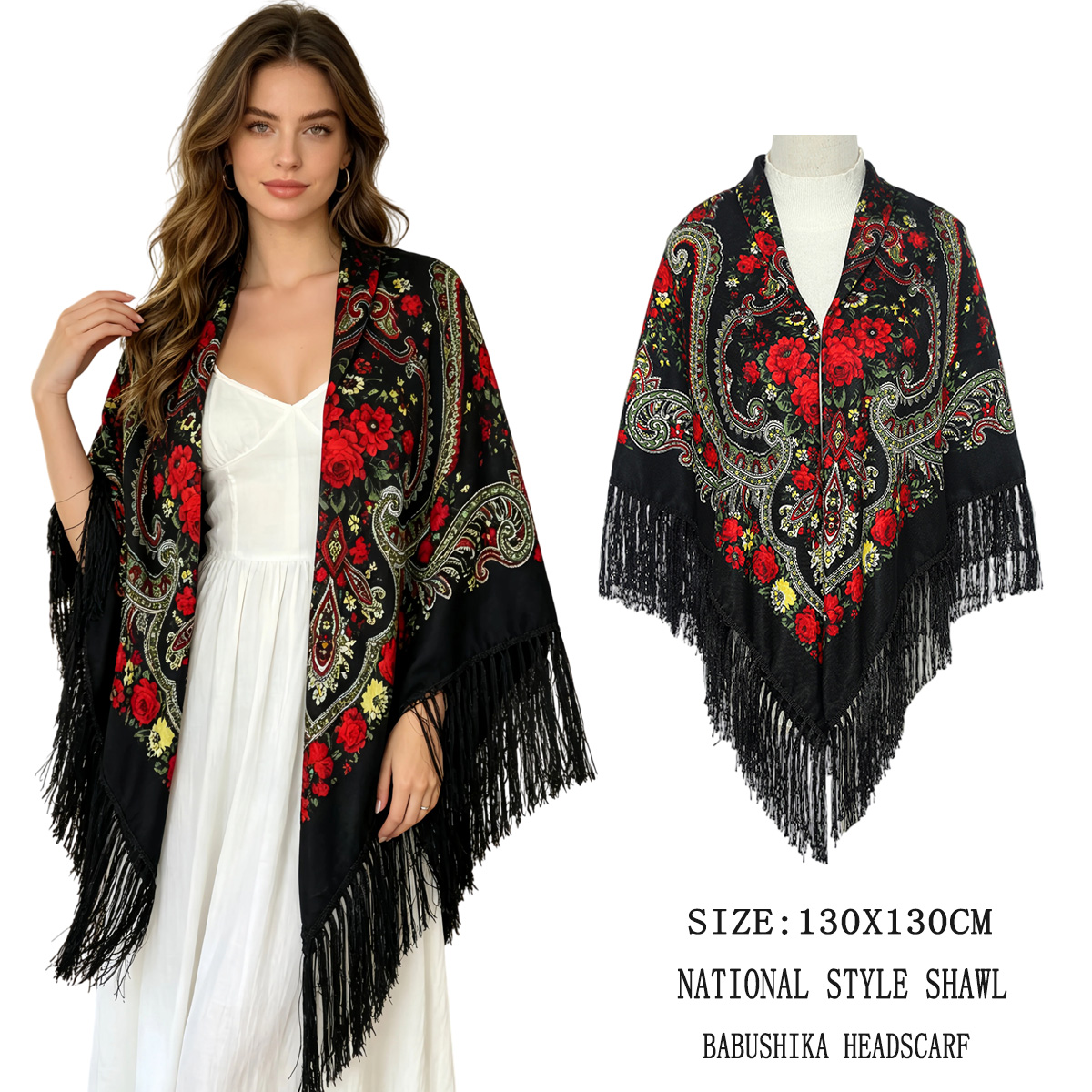 130cm New Russian Square Scarf - Woven Scarf Blanket reseña y precio