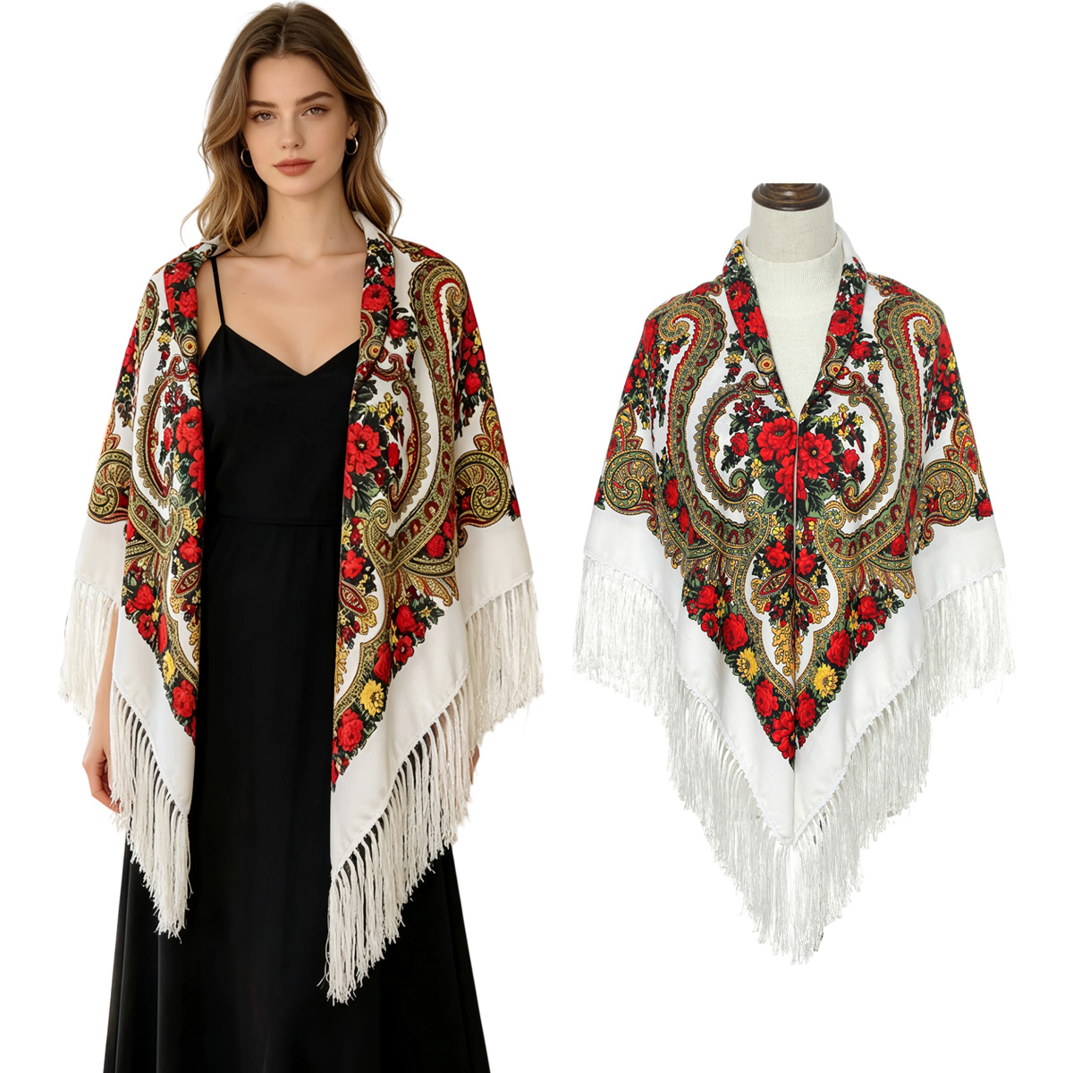 130cm New Russian Square Scarf - Woven Scarf Blanket reseña y precio