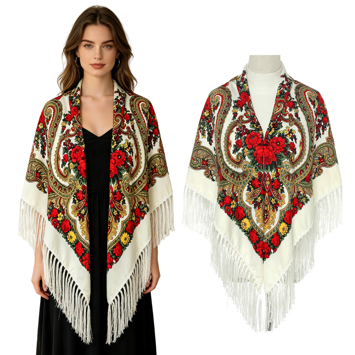 130cm New Russian Square Scarf - Woven Scarf Blanket reseña y precio