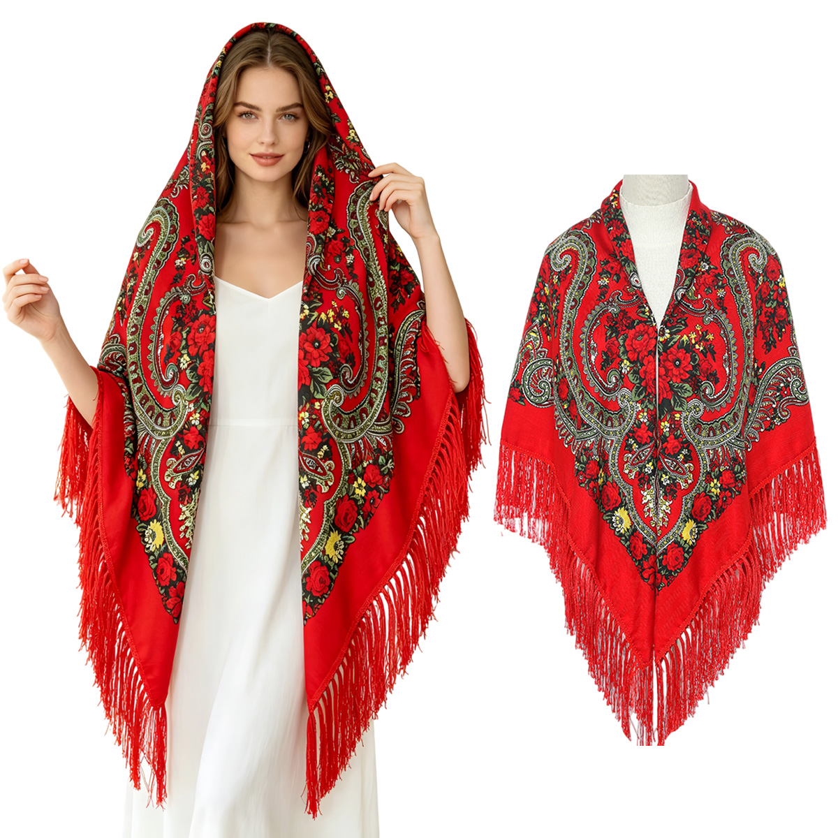 130cm New Russian Square Scarf - Woven Scarf Blanket reseña y precio