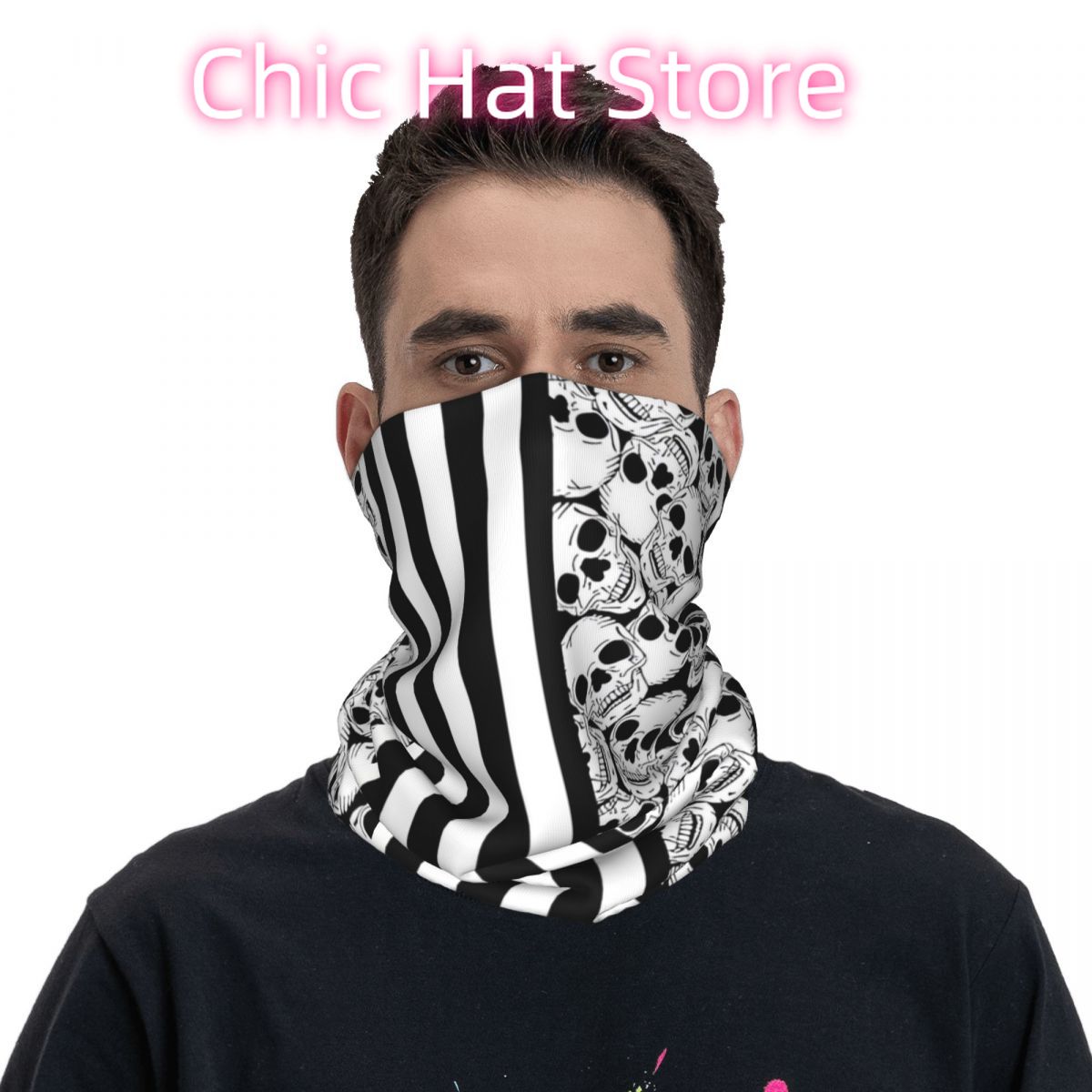 Black And White Skulls And Str - Neck Warmer Tube reseña y precio