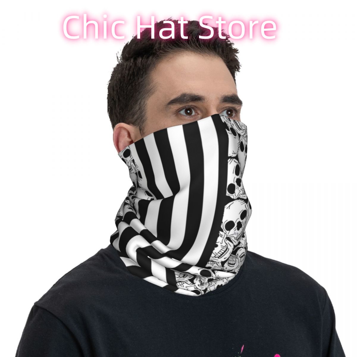 Black And White Skulls And Str - Neck Warmer Tube reseña y precio
