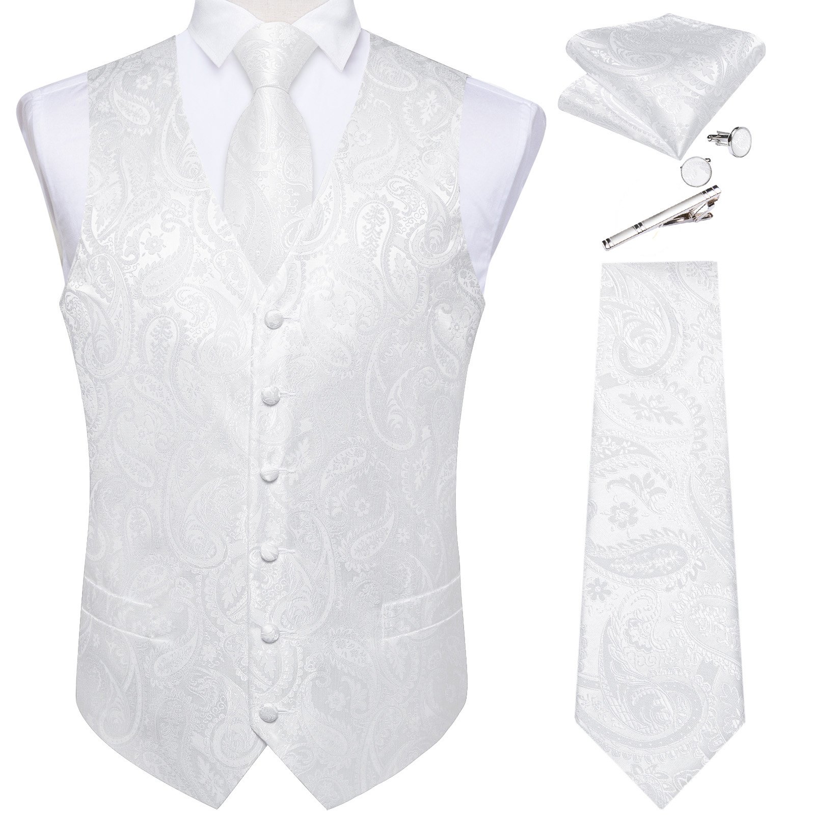 Pure White Wedding Vest for Ma - Pocket Square Set reseña y precio