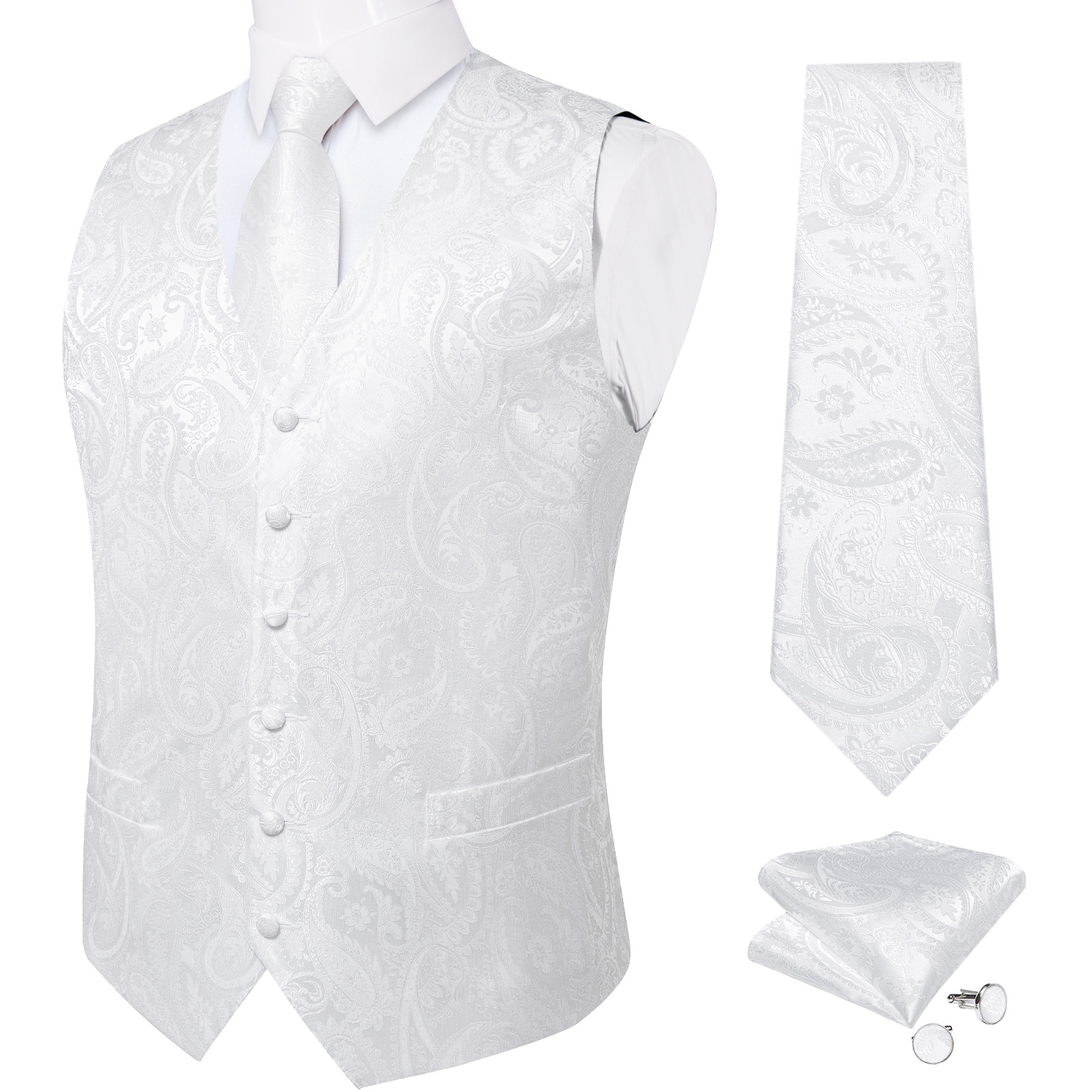 Pure White Wedding Vest for Ma - Pocket Square Set reseña y precio