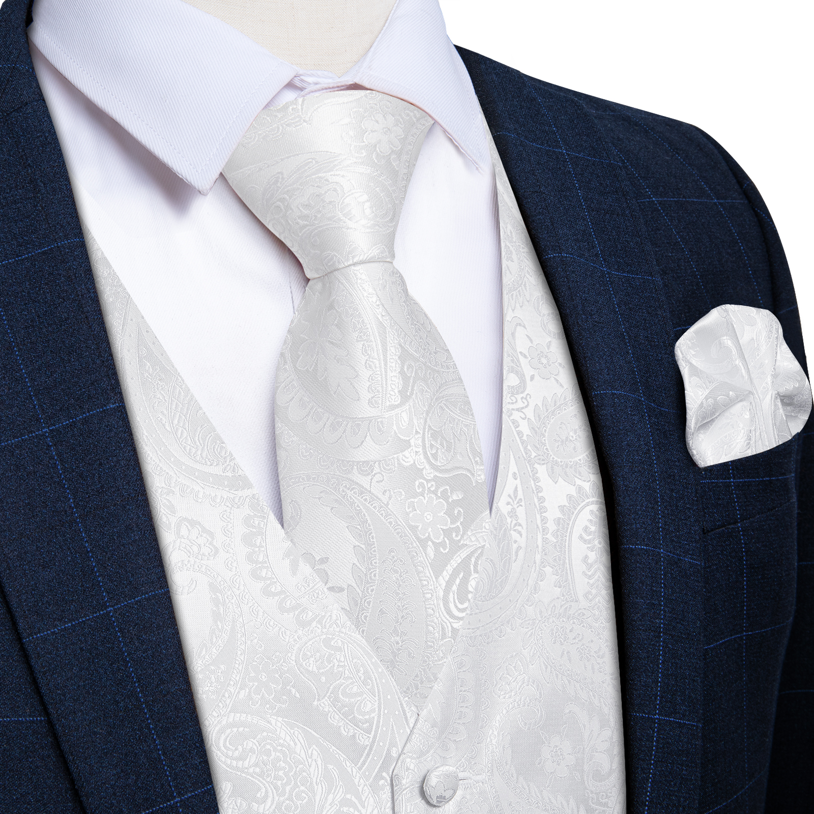 Pure White Wedding Vest for Ma - Pocket Square Set reseña y precio